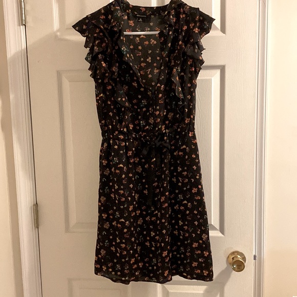 I ❤️ Ronson Flutter Sleeve Dress Black Floral Tie Waist Pockets Size XS - Picture 1 of 5